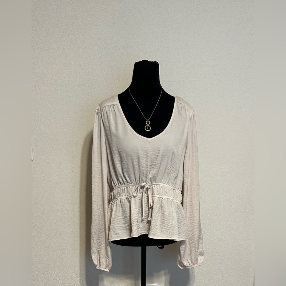 SO Women's Elegant Cream Blouse with Waist Tie